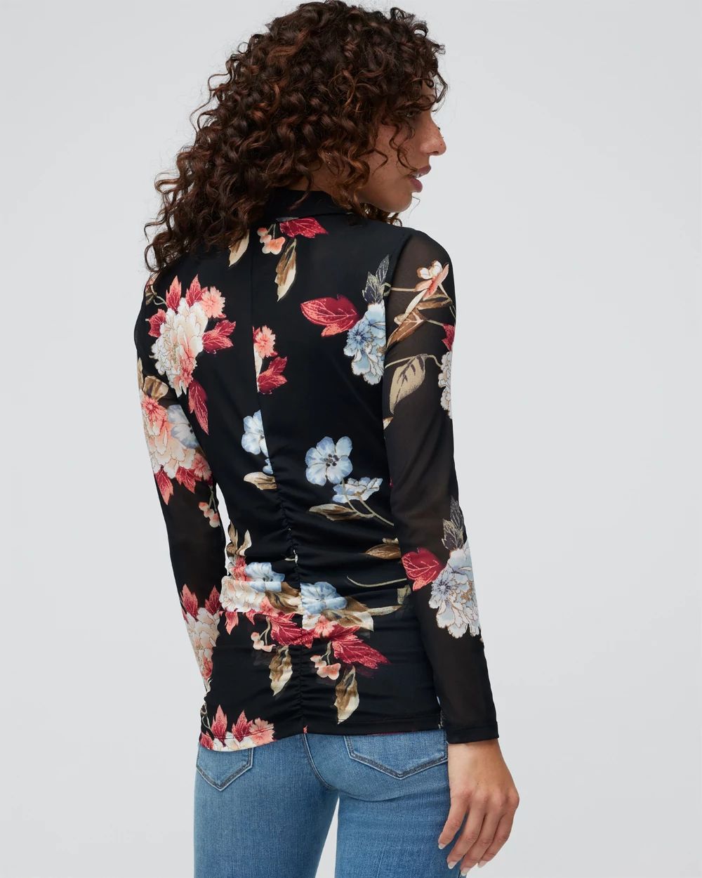 Mesh Ruched Long Sleeve Shirt | White House Black Market